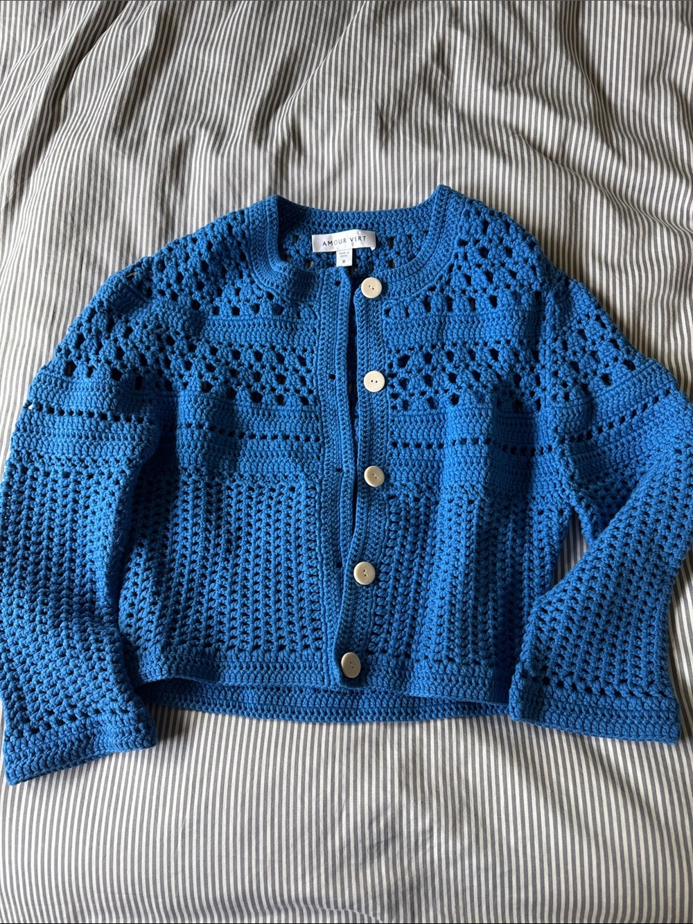 Amour Vert Blue Crochet Cardigan Women’s Small/Medium